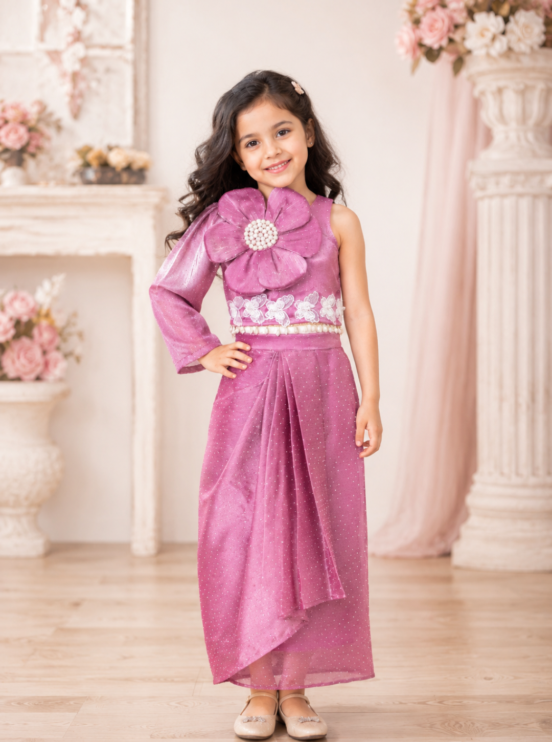 Onion Pink Organza Dhoti Coord Set