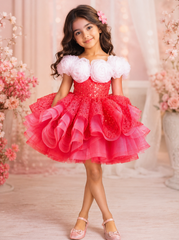 Red And White Rose Neck Dress