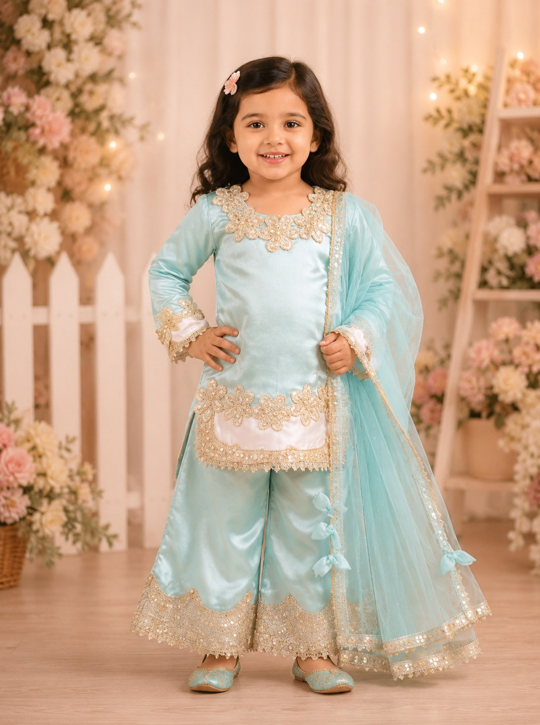 Satin Blue and Pink Suit