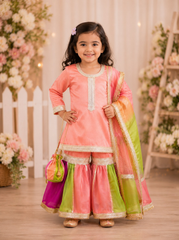 Multicolor Organza Sharara Suit with Potli