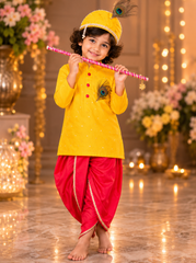 Yellow and Pink Krishna Outfit