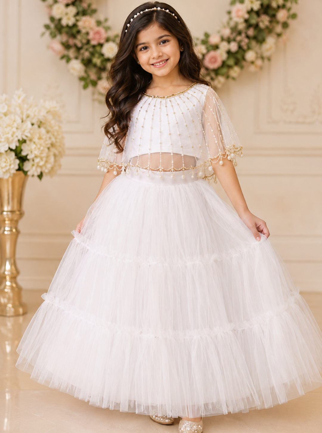 White Lehenga with Hand Embroidered Cape