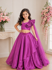 Wine Satin Indo Western Lehenga
