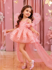 Pink Sequin Fairy Dress with Detachable Trail and Wings