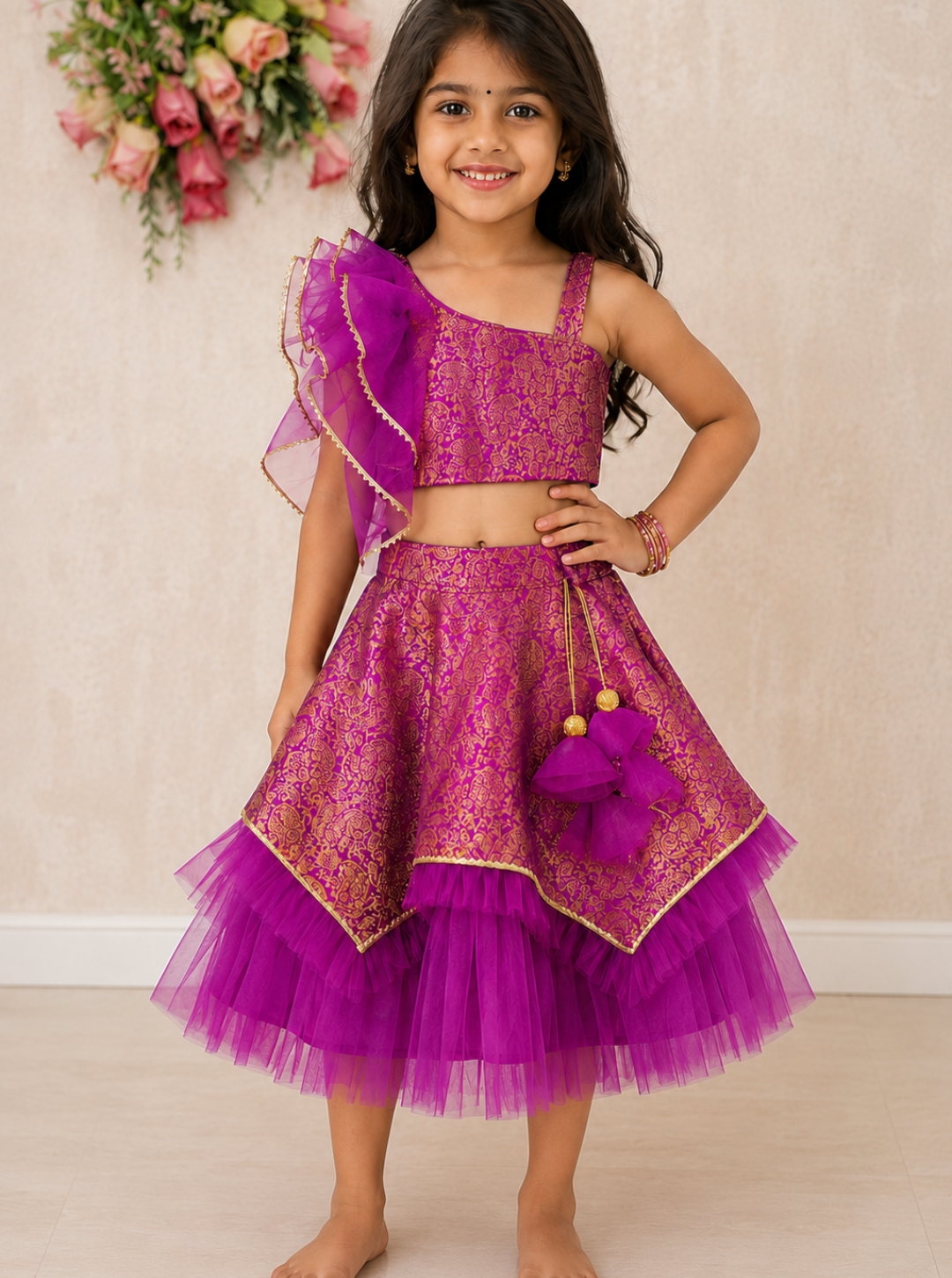 Purple Brocade Skirt-Top Set