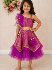 Purple Brocade Skirt-Top Set