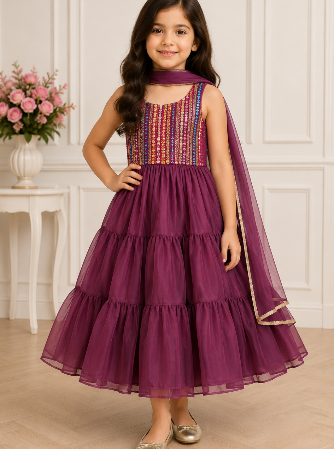 Beautiful Wine Anarkali Set