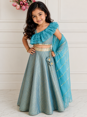 Sky Blue Indo-Western Lehenga Set
