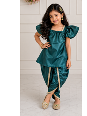 Bottle Green Satin Kurta Dhoti Set