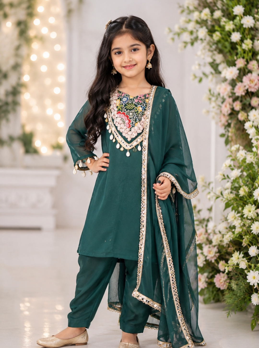 Bottle Green Georgette Ethnic Suit