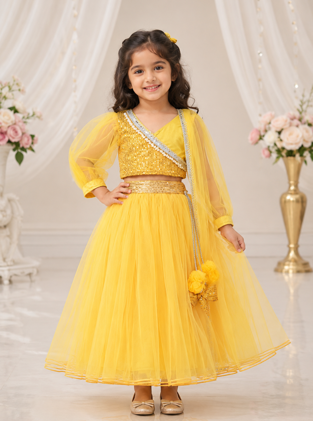 Yellow Net and Sequins Lehenga