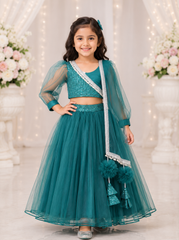 Bottle Green Net and Sequins Lehenga