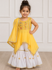 Yellow White Sharara Suit