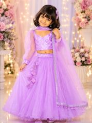 Lavender Net and Sequins Lehenga