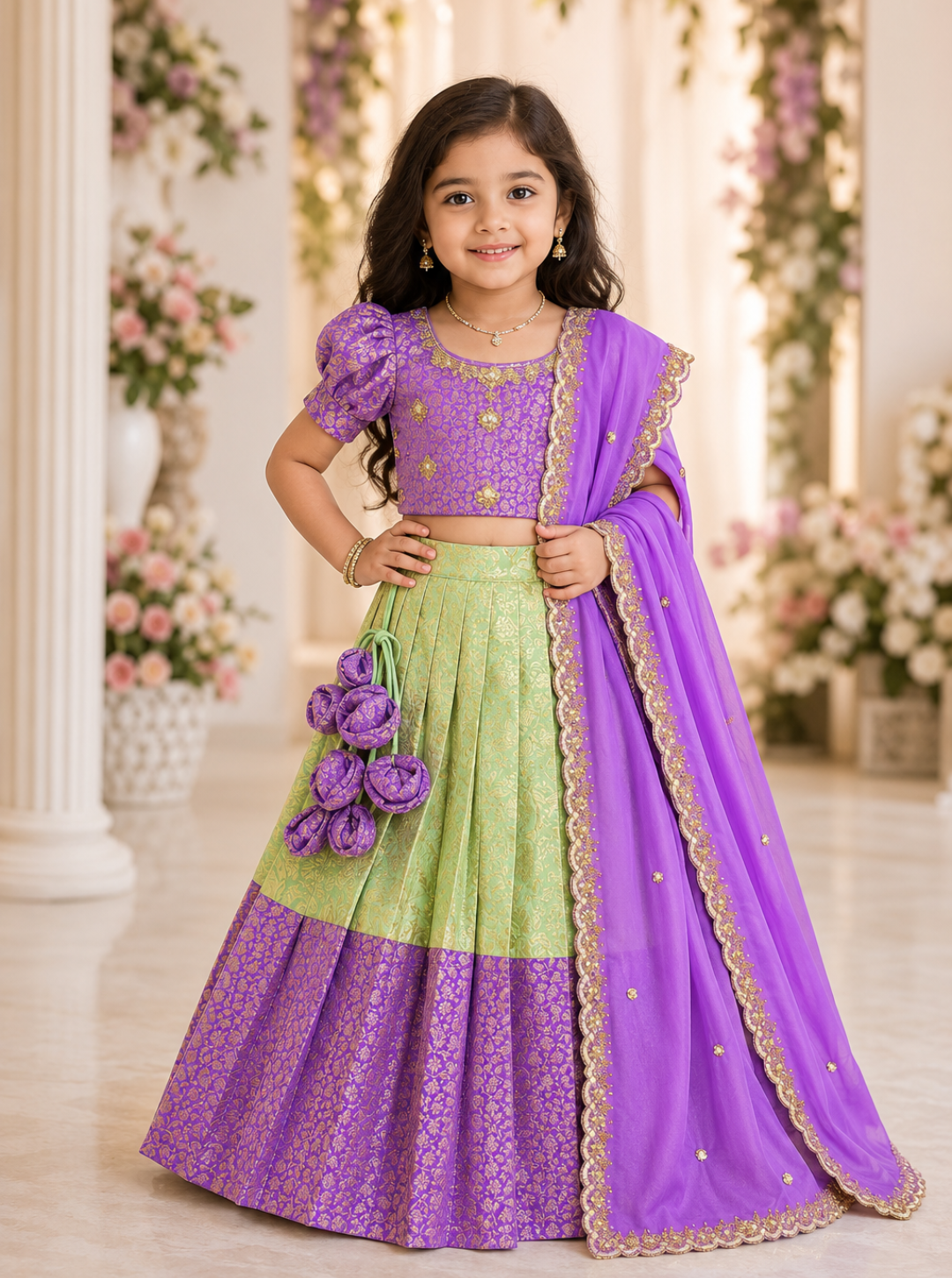 Lavender Green Hand Embroidered Lehenga Set