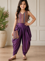 Wine Tulip Pant Coord set with Matching Bag