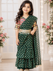 Bottle Green Pre Draped Ethnic Saree