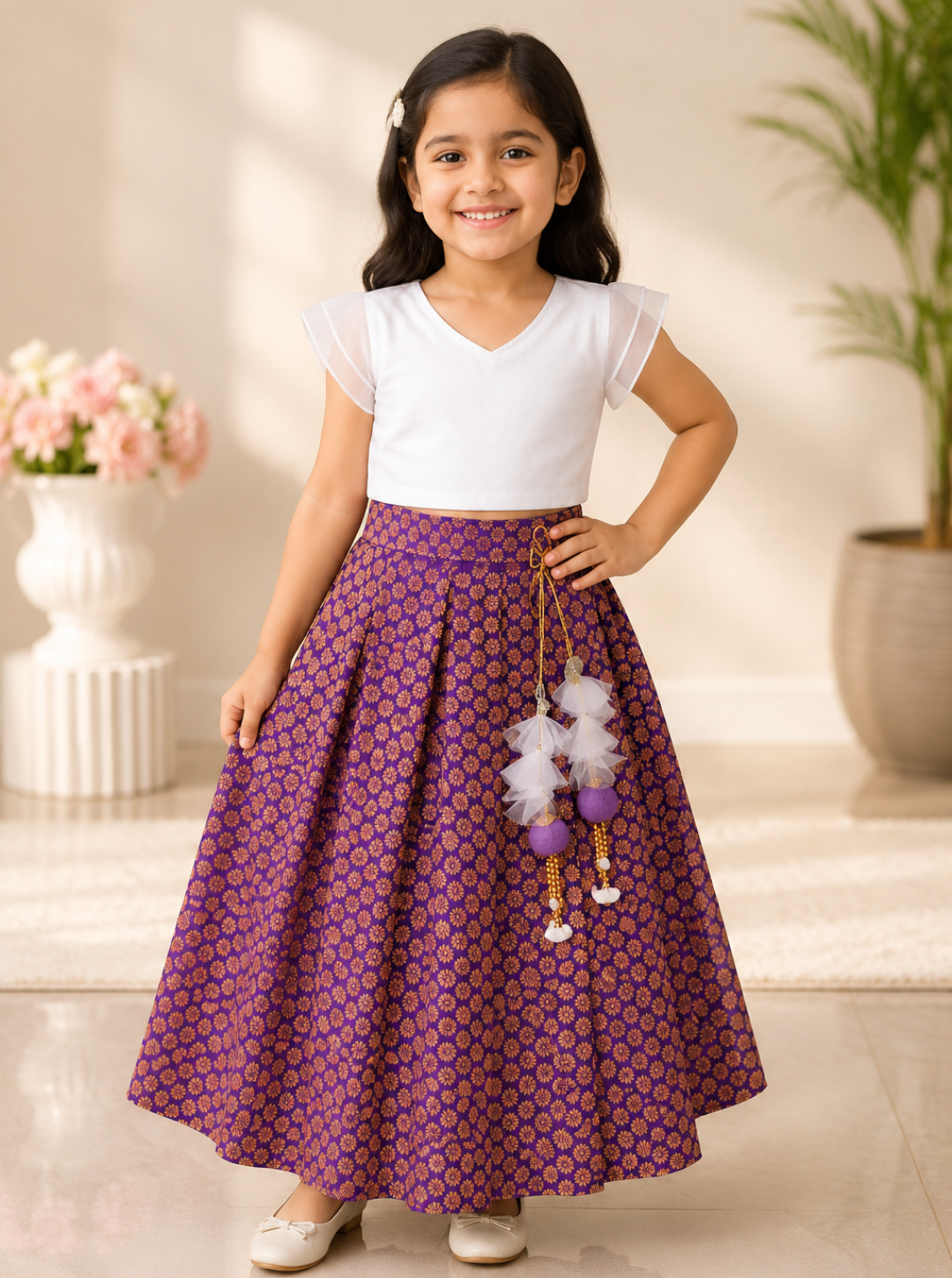 White And Blue Kids Skirt Top Set