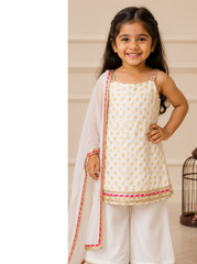 White satin kids Kurta Plazzo set