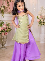 Lavender and Green Georgette Sharara Suit