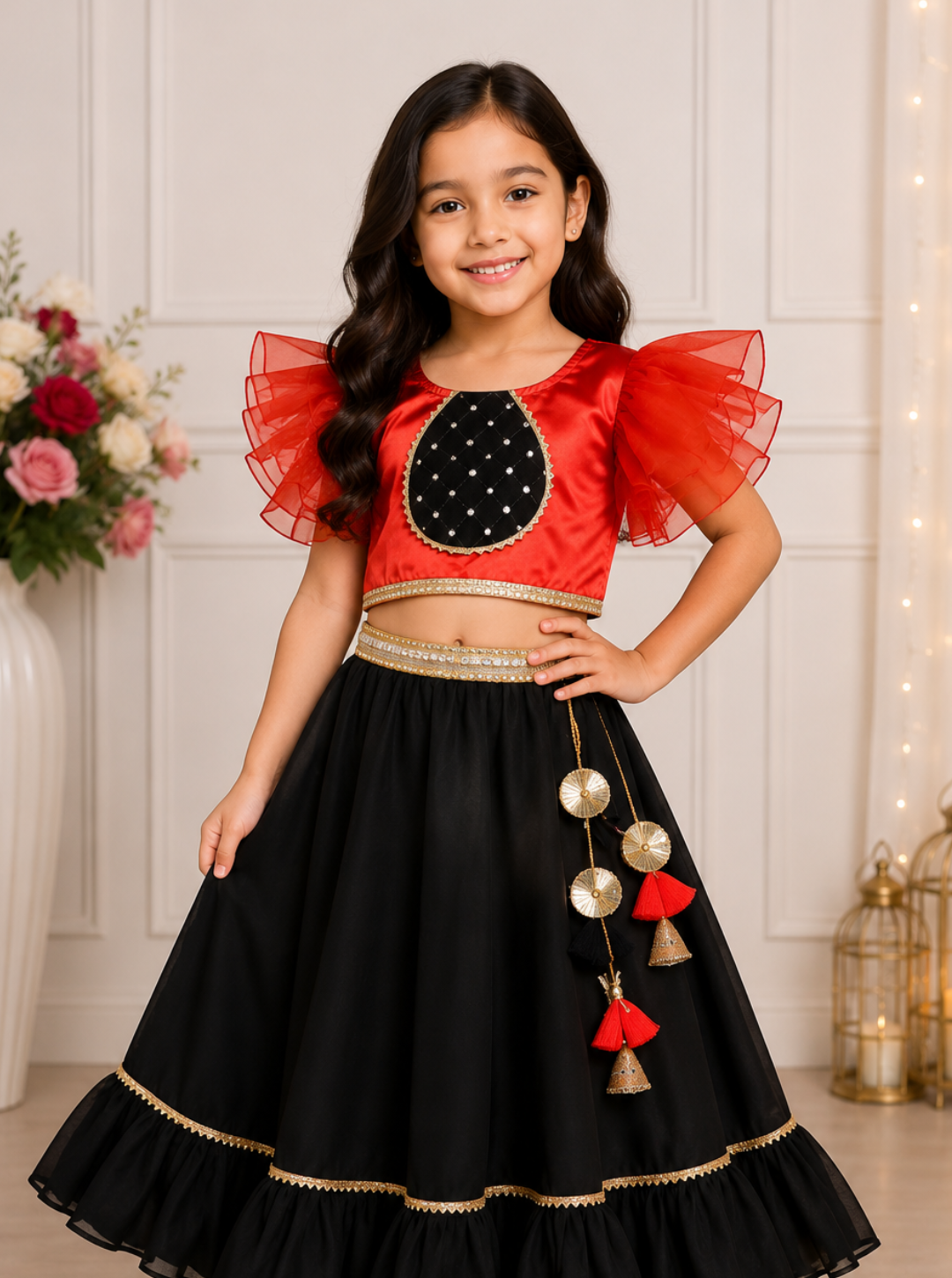 Red Black Ethnic Skirt Top Set