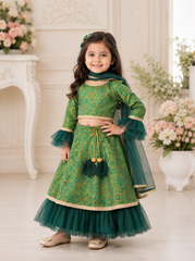 Bottle Green Brocade and Net Lehenga