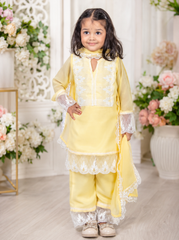 Lemon Yellow and white Georgette Ethnic Suit