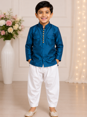 Teal Blue Kurta with White Pajama