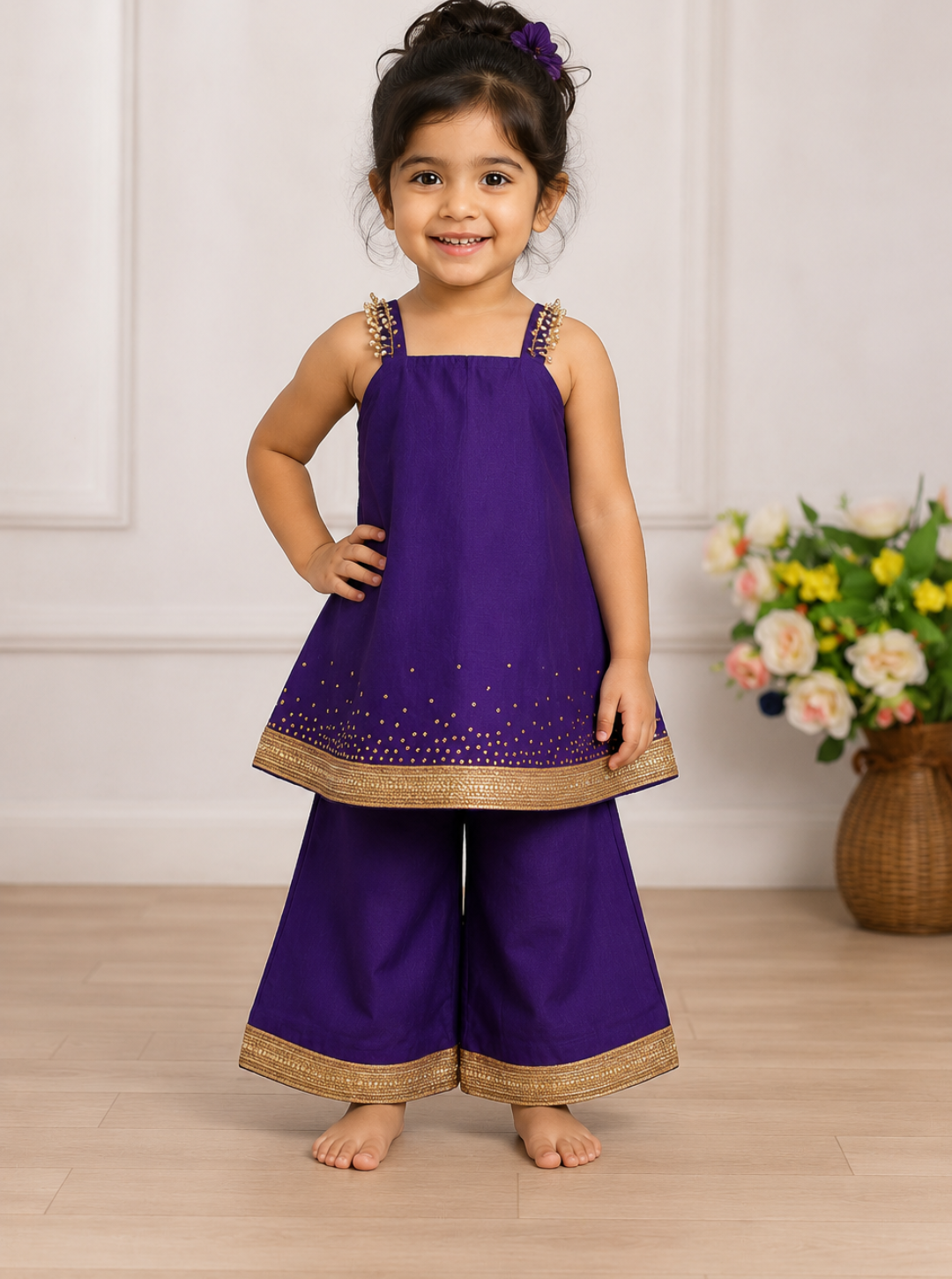 Cute Purple Silk Kurta and Palazzo