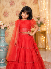 Red and Net Sequins Lahenga