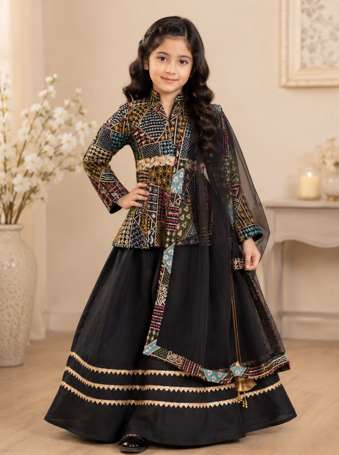 Black Thread Embroidered Lehenga Set