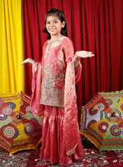 Girls Peacock Embroidered Sharara Suit