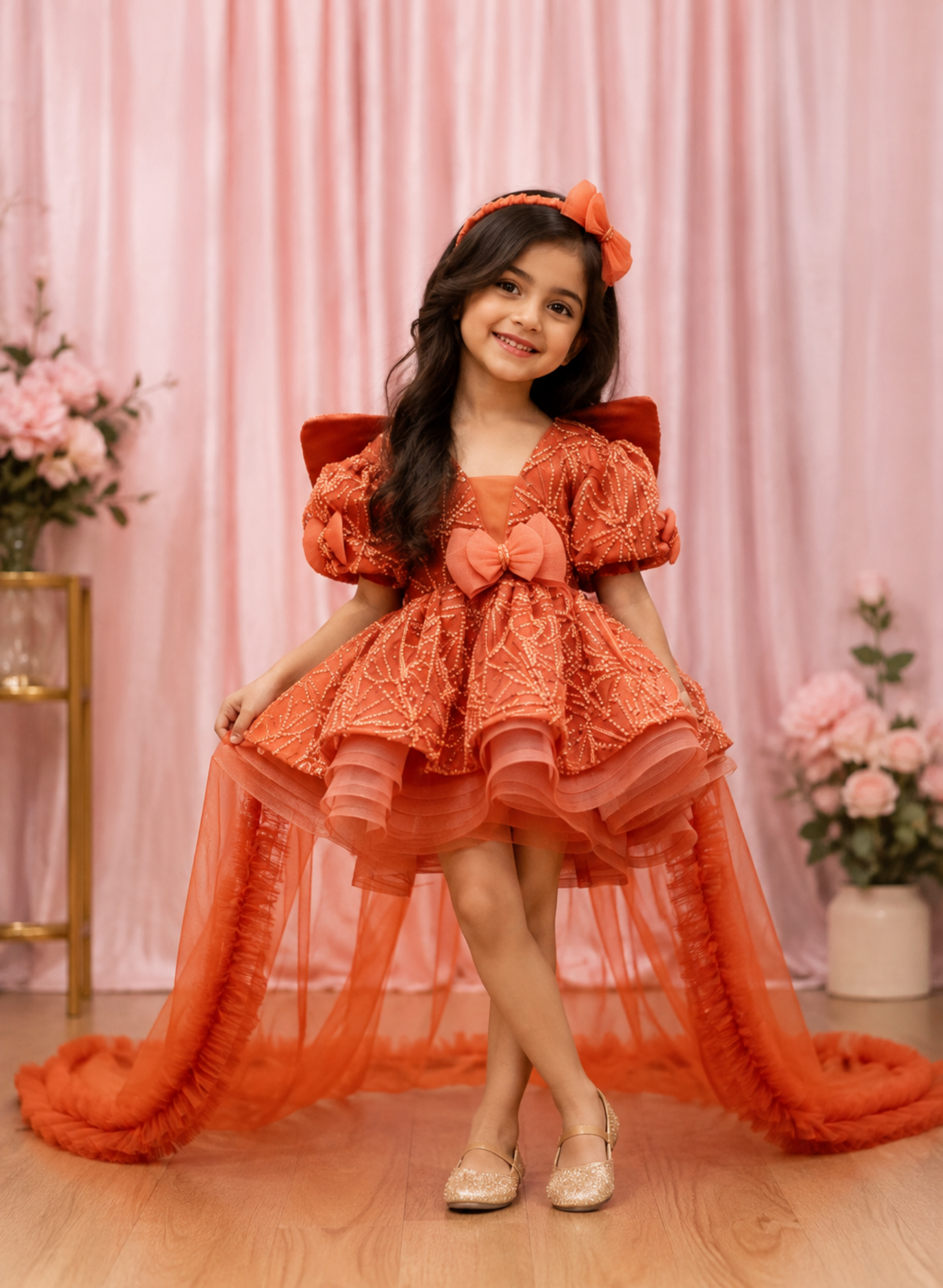 Rust Heavy Embroidery Dress