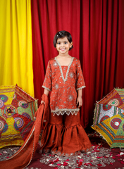 Girls Embroidered Sharara Suit Set