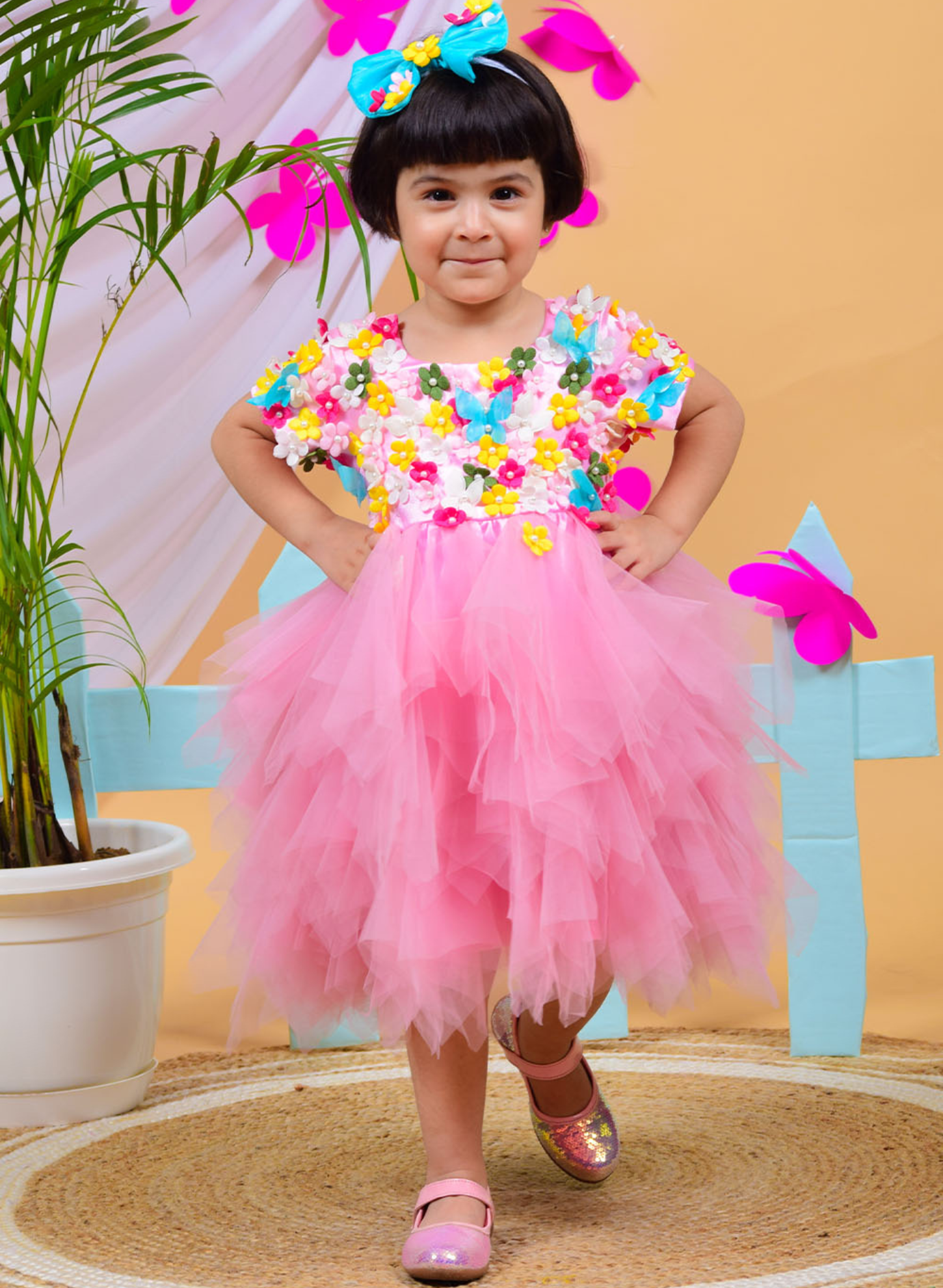 Pink Flower and Butterfly Dress