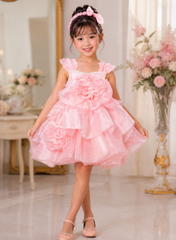 Baby Pink Organza 3D Flower Dress