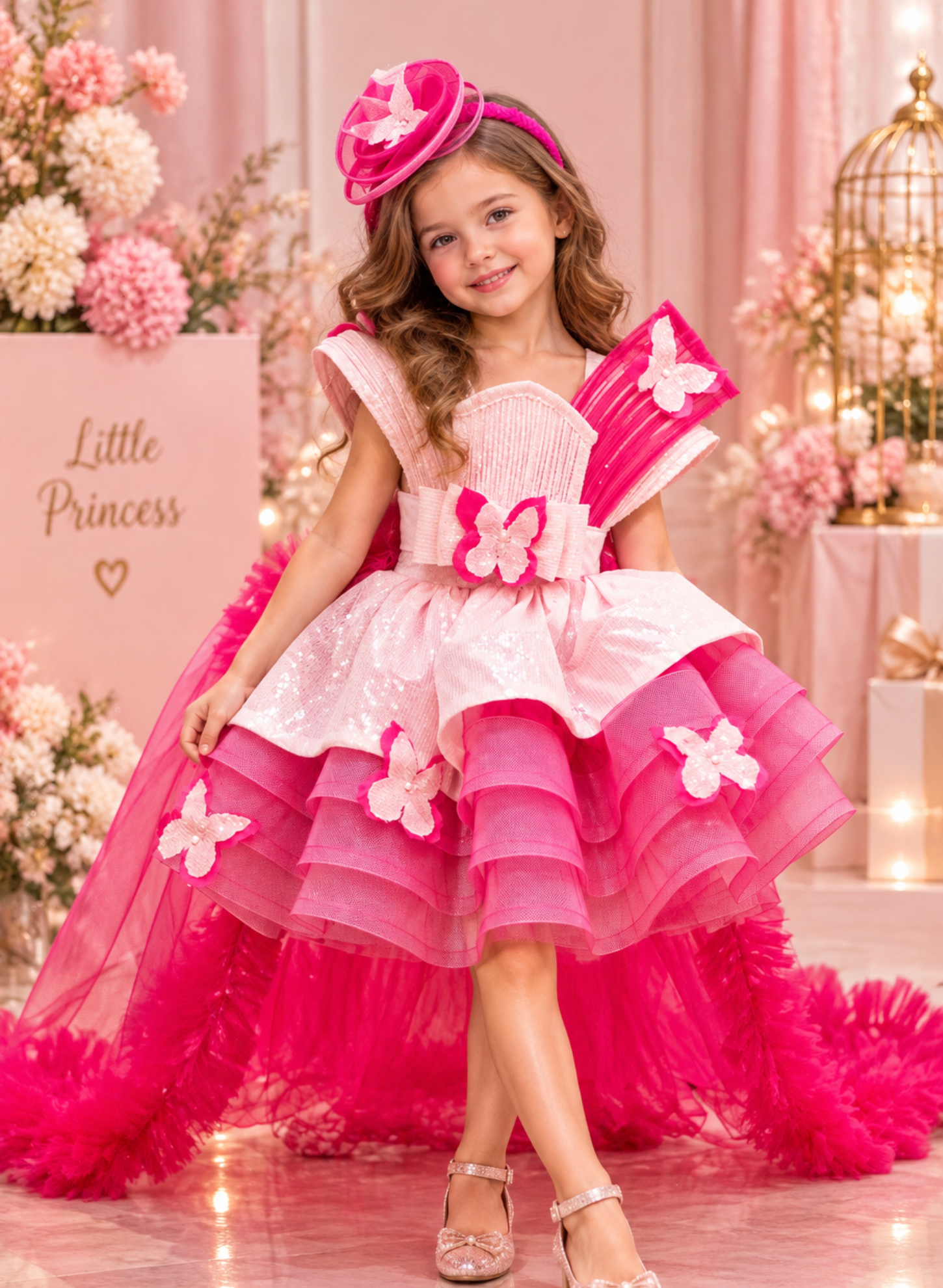 Dual Shade Butterfly Ruffle Dress with Wire Detailing