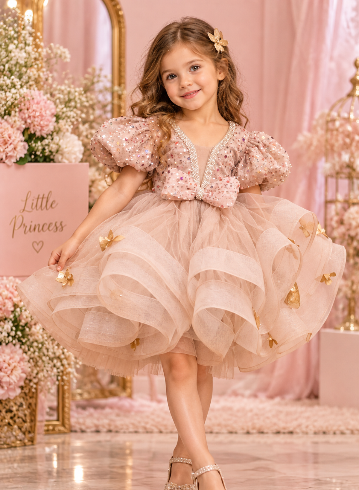 Golden Layered Net Frock