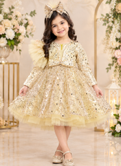 Lemon Yellow Ruffled Dress with Ruffled Trail