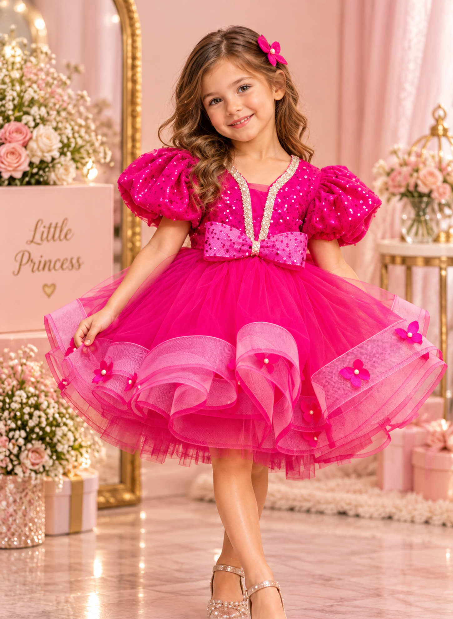 Hot Pink Layered Net Frock