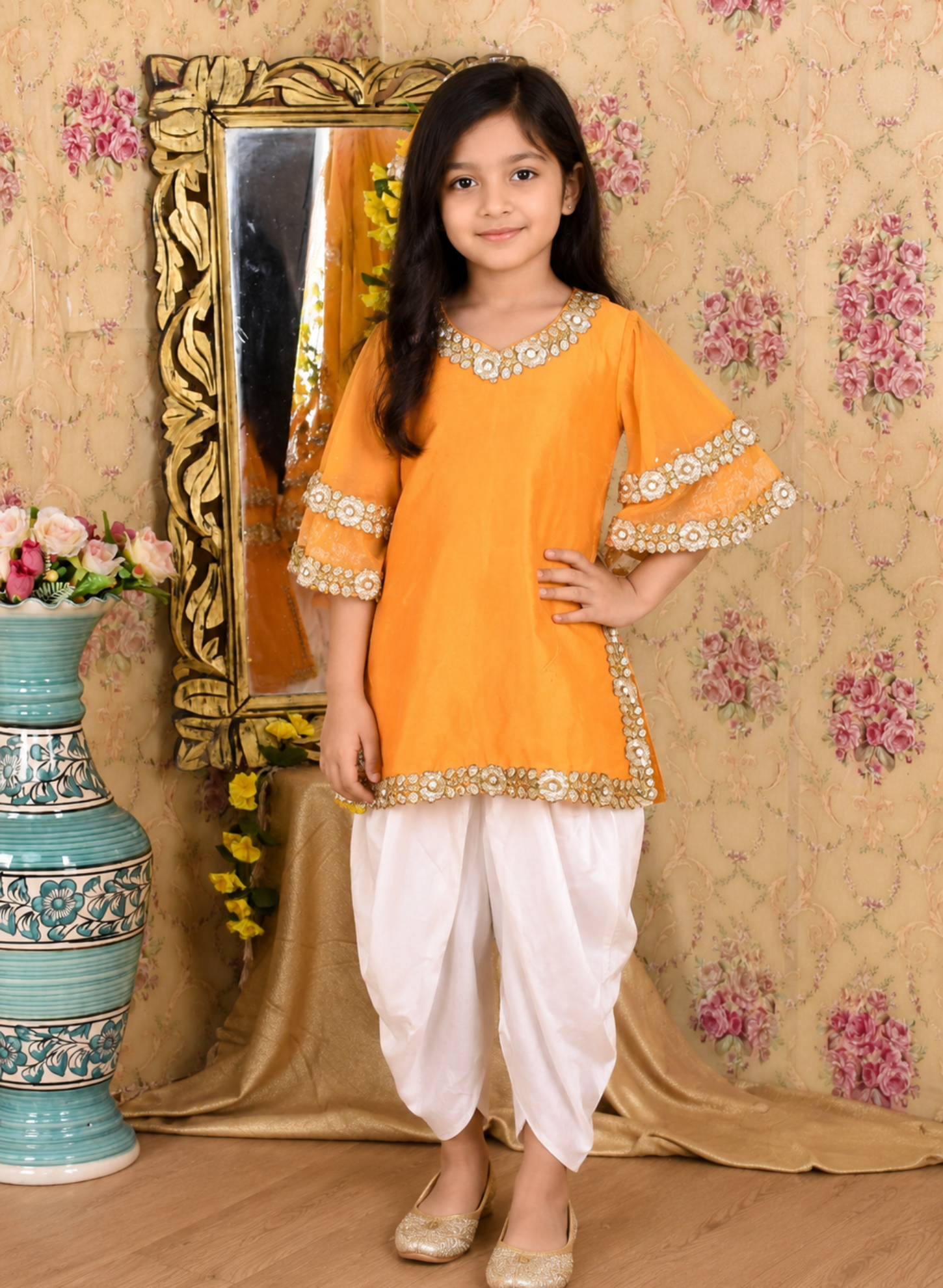 Mustard silk kids patiyala suit