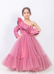 Mauve One Off Shoulder Sequins and Net Gown
