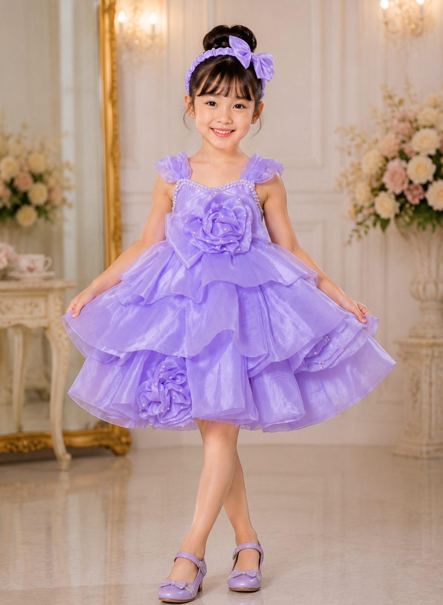 Lavender Organza 3D Flower Dress