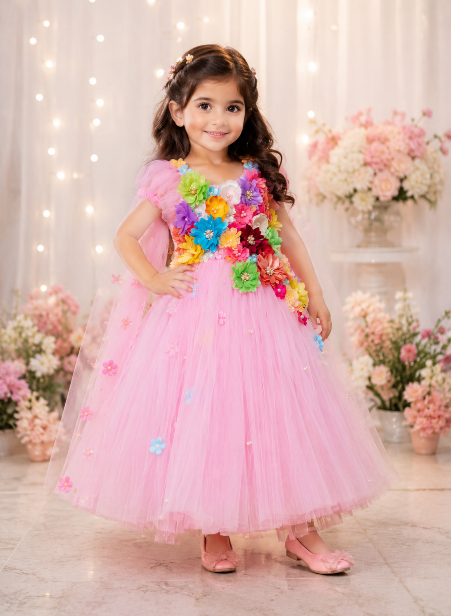 Baby Pink 3D Flower Gown