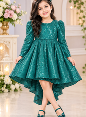 Bottle Green High Low Sequins Gown