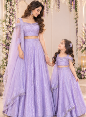 Lavender Mom And Me Lehenga Combo Set