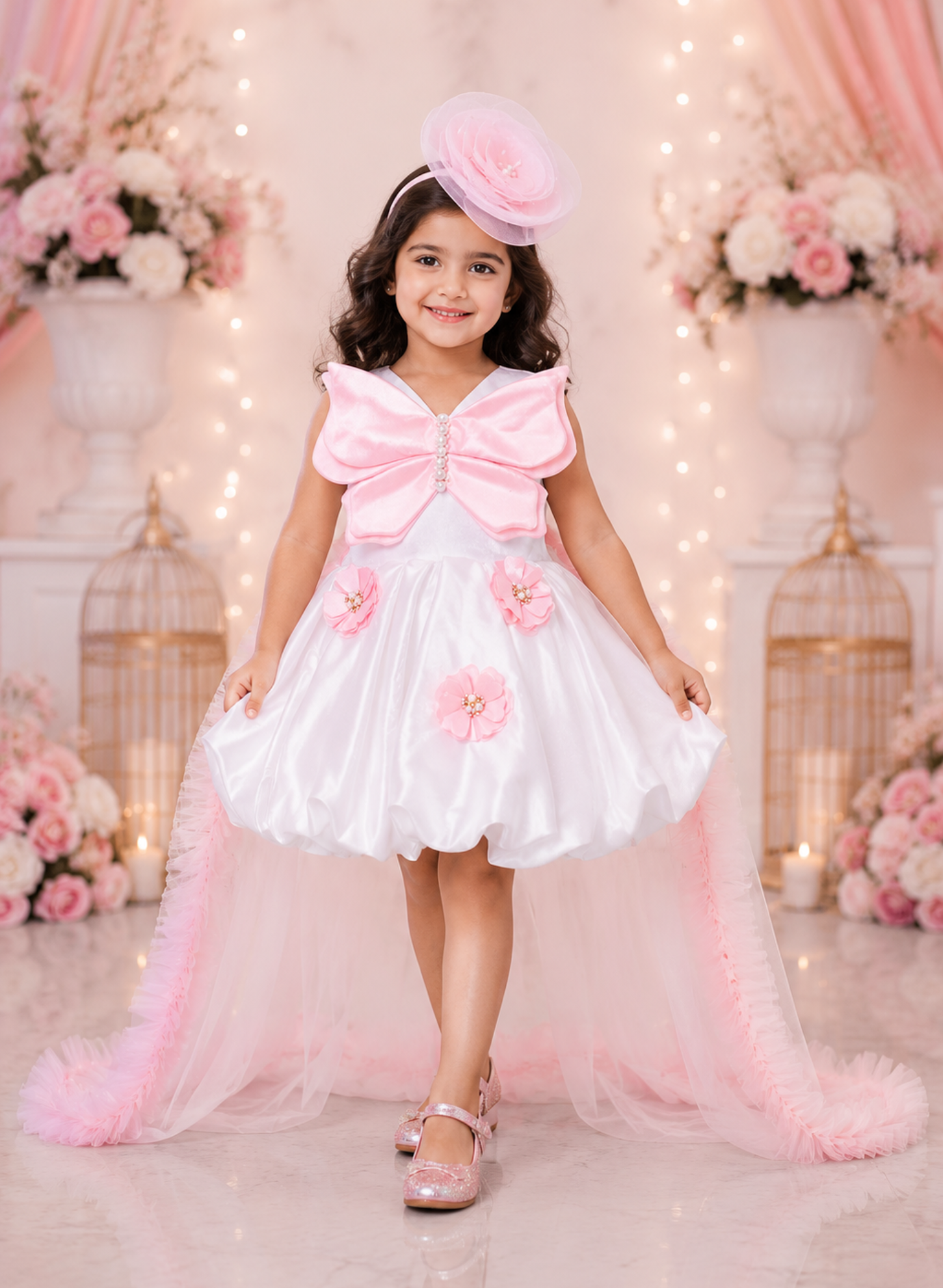 White Pink Butterfly Dress