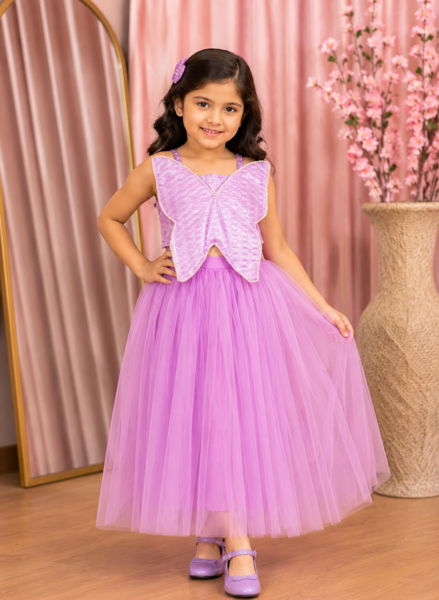 Lilac Butterfly Crop Top & Skirt