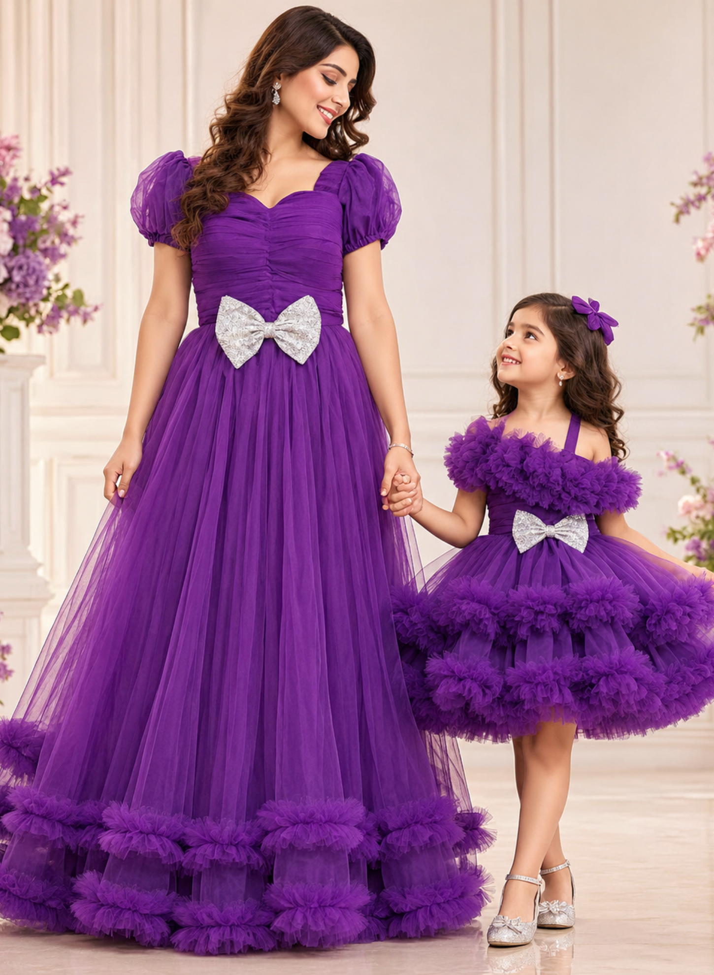 Purple Ruffled Mother Daughter combo