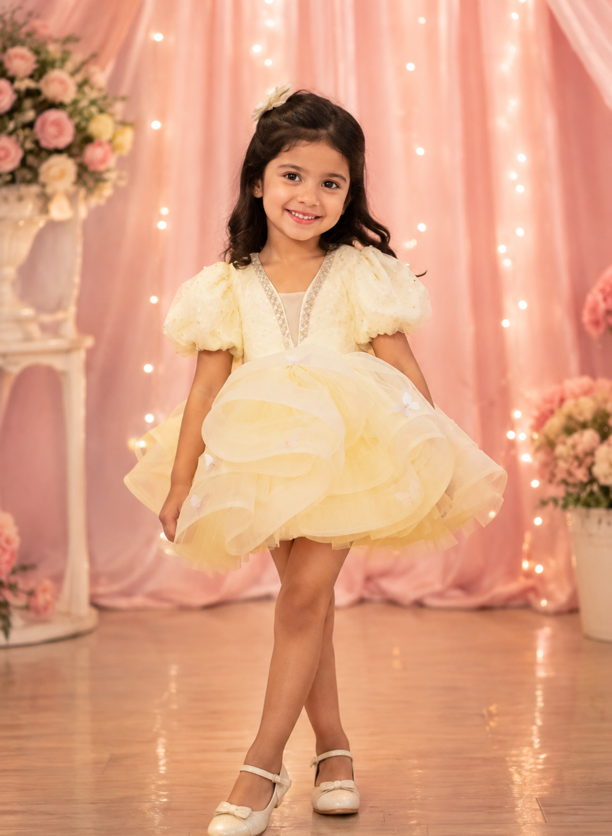 Yellow Layered Net Frock